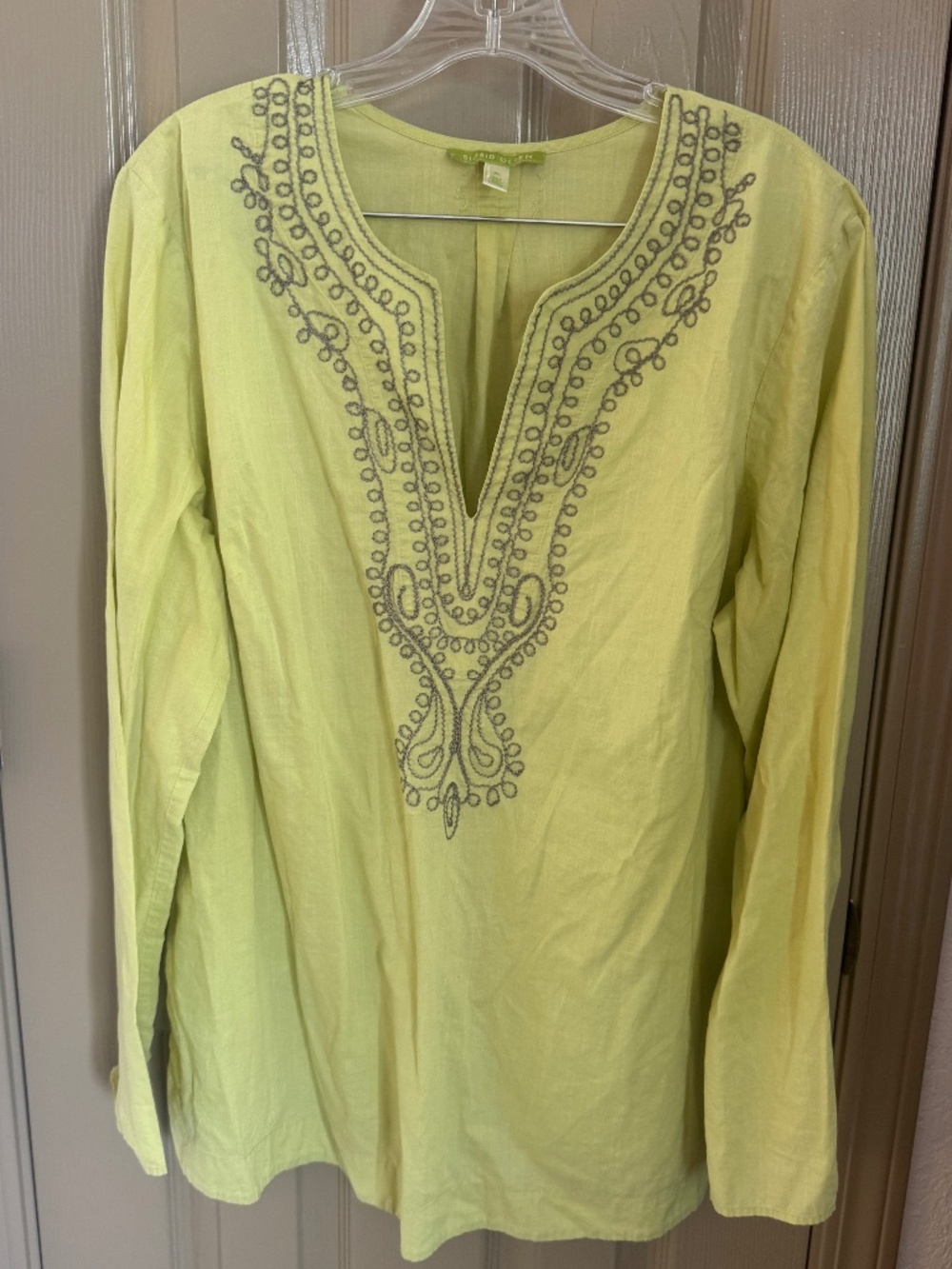 Sigrid Olsen lime green long sleeve cotton tunic top Sz XL
